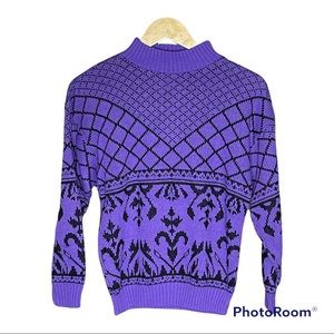 Lauren Knitwear Corp. 80s Purple Geometric Print Slouchy Sweater Knit Cotton